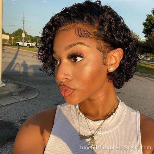 SHORT CURLY PIXIE CUT BOB WIG brazilian virgin hair curly super wave lace front short bob wigs for black women hot selling